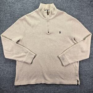 Polo Ralph Lauren 1/4 Zip Pullover Sweater Mens XL Tan Oatmeal Pony Cotton Knit